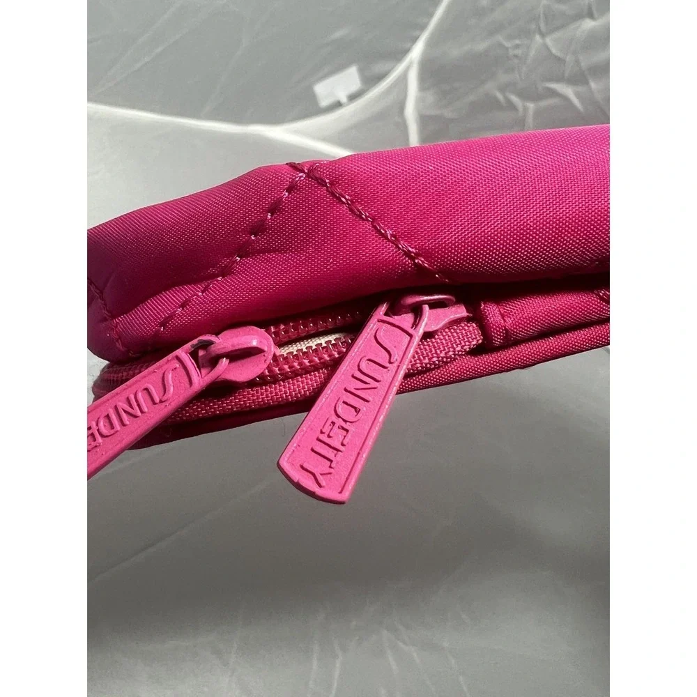 Sundeity Hot Pink Quilted Makeup Bag Cosmetic Pouch Organizer Travel Wristlet